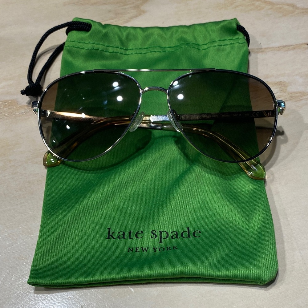 Kate Spade Silver Aviator Sunglasses with Green Pouch